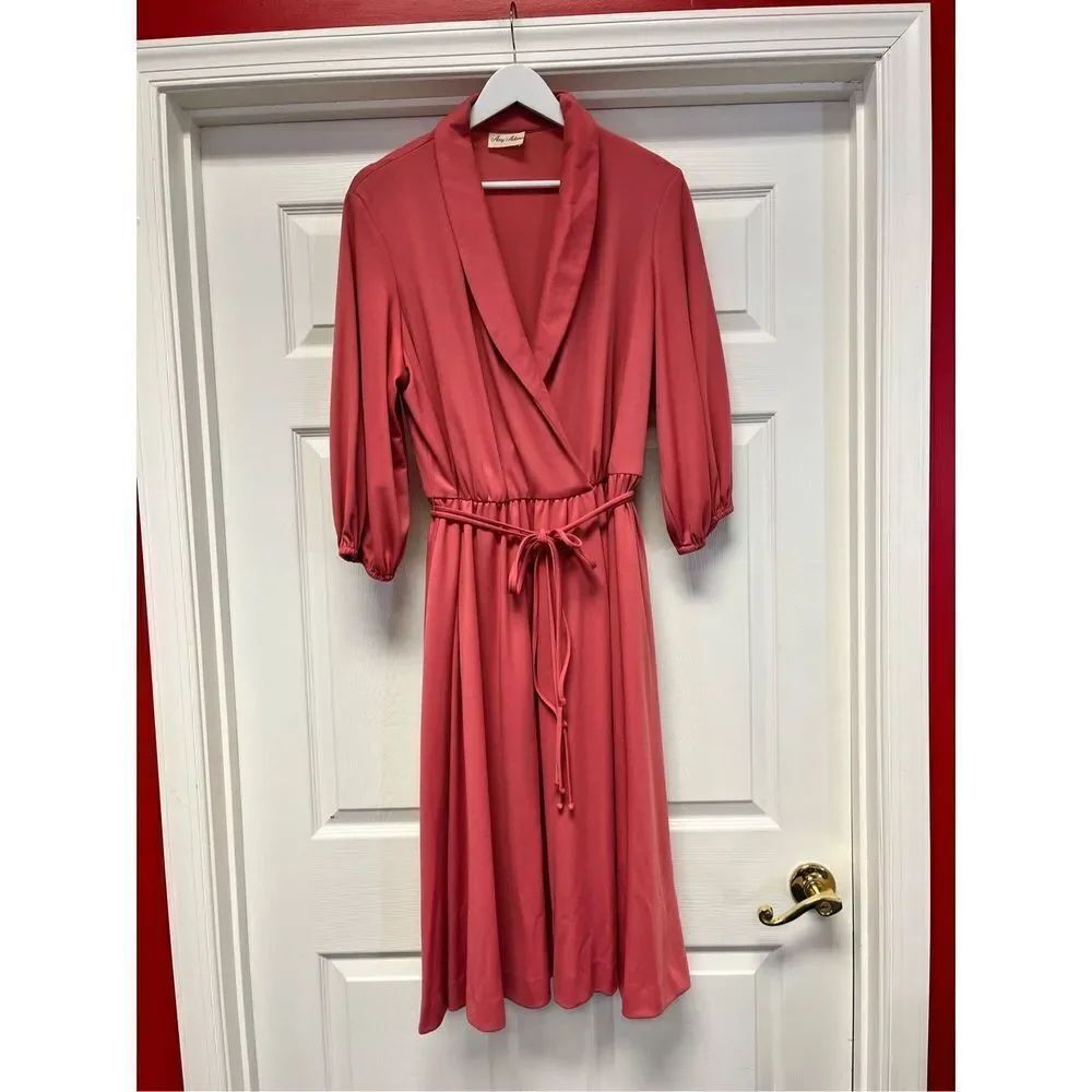 Vintage Amy Adams Mauve 70’s Swing Skirt Tie Waist Ballet Dress sz 20 EUC